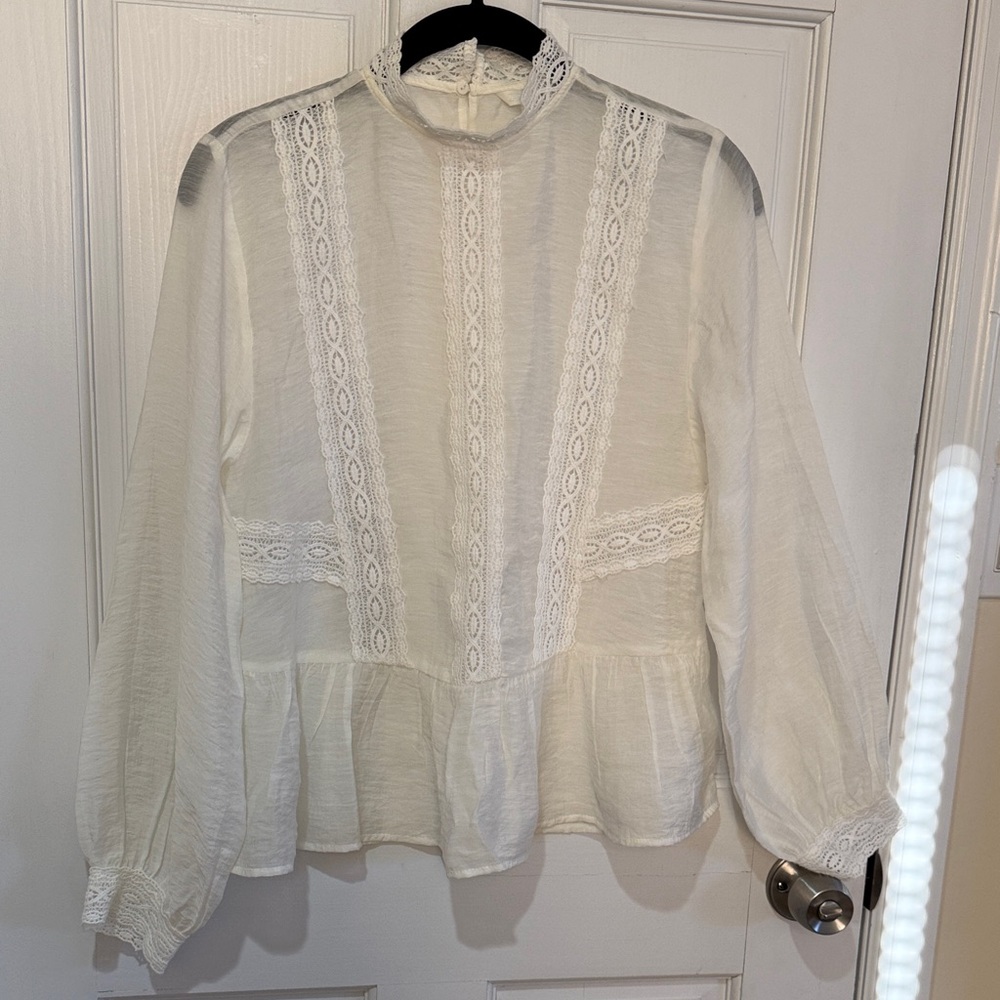 Zara Cream Lace Detail Blouse